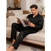 image:imageSWOMOG Men Pajamas Matching Pajamas Set Silk Satin Pj Long Sleeve Button Down Sleepwear 2 Pcs LoungewearBlack Stripe