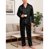 image:imageSWOMOG Men Pajamas Matching Pajamas Set Silk Satin Pj Long Sleeve Button Down Sleepwear 2 Pcs LoungewearBlack Stripe