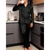 image:imageSWOMOG Men Pajamas Matching Pajamas Set Silk Satin Pj Long Sleeve Button Down Sleepwear 2 Pcs LoungewearBlack Stripe