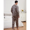 image:imageSWOMOG Men Pajamas Matching Pajamas Set Silk Satin Pj Long Sleeve Button Down Sleepwear 2 Pcs LoungewearLeopard Print