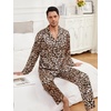 image:imageSWOMOG Men Pajamas Matching Pajamas Set Silk Satin Pj Long Sleeve Button Down Sleepwear 2 Pcs LoungewearLeopard Print