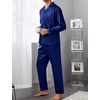 image:imageSWOMOG Men Pajamas Matching Pajamas Set Silk Satin Pj Long Sleeve Button Down Sleepwear 2 Pcs LoungewearNavy Blue