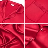 image:imageSWOMOG Men Pajamas Matching Pajamas Set Silk Satin Pj Long Sleeve Button Down Sleepwear 2 Pcs LoungewearRed