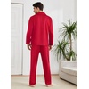 image:imageSWOMOG Men Pajamas Matching Pajamas Set Silk Satin Pj Long Sleeve Button Down Sleepwear 2 Pcs LoungewearRed