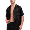 image:imageSWOMOG Men Satin Silk Pajamas Sets Short Sleeve Sleepwear ButtonDown PJs Sets TwoPieces Loungewear with PocketsBlack Black