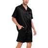 image:imageSWOMOG Men Satin Silk Pajamas Sets Short Sleeve Sleepwear ButtonDown PJs Sets TwoPieces Loungewear with PocketsBlack Black