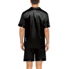 image:imageSWOMOG Men Satin Silk Pajamas Sets Short Sleeve Sleepwear ButtonDown PJs Sets TwoPieces Loungewear with PocketsBlack Black