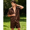 image:imageSWOMOG Men Satin Silk Pajamas Sets Short Sleeve Sleepwear ButtonDown PJs Sets TwoPieces Loungewear with PocketsBrown