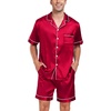 image:imageSWOMOG Men Satin Silk Pajamas Sets Short Sleeve Sleepwear ButtonDown PJs Sets TwoPieces Loungewear with PocketsCamellia Red