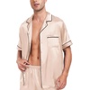 image:imageSWOMOG Men Satin Silk Pajamas Sets Short Sleeve Sleepwear ButtonDown PJs Sets TwoPieces Loungewear with PocketsChampagne