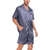 image:imageSWOMOG Men Satin Silk Pajamas Sets Short Sleeve Sleepwear ButtonDown PJs Sets TwoPieces Loungewear with PocketsDark Gray