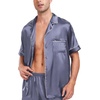 image:imageSWOMOG Men Satin Silk Pajamas Sets Short Sleeve Sleepwear ButtonDown PJs Sets TwoPieces Loungewear with PocketsDark Gray