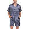 image:imageSWOMOG Men Satin Silk Pajamas Sets Short Sleeve Sleepwear ButtonDown PJs Sets TwoPieces Loungewear with PocketsDark Gray