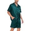 image:imageSWOMOG Men Satin Silk Pajamas Sets Short Sleeve Sleepwear ButtonDown PJs Sets TwoPieces Loungewear with PocketsDark Green