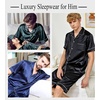 image:imageSWOMOG Men Satin Silk Pajamas Sets Short Sleeve Sleepwear ButtonDown PJs Sets TwoPieces Loungewear with PocketsDark Green