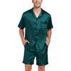 image:imageSWOMOG Men Satin Silk Pajamas Sets Short Sleeve Sleepwear ButtonDown PJs Sets TwoPieces Loungewear with PocketsDark Green