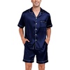 image:imageSWOMOG Men Satin Silk Pajamas Sets Short Sleeve Sleepwear ButtonDown PJs Sets TwoPieces Loungewear with PocketsDark Navy Blue
