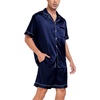 image:imageSWOMOG Men Satin Silk Pajamas Sets Short Sleeve Sleepwear ButtonDown PJs Sets TwoPieces Loungewear with PocketsDark Navy Blue