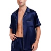 image:imageSWOMOG Men Satin Silk Pajamas Sets Short Sleeve Sleepwear ButtonDown PJs Sets TwoPieces Loungewear with PocketsDark Navy Blue