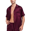 image:imageSWOMOG Men Satin Silk Pajamas Sets Short Sleeve Sleepwear ButtonDown PJs Sets TwoPieces Loungewear with PocketsDark Wine Red