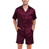 image:imageSWOMOG Men Satin Silk Pajamas Sets Short Sleeve Sleepwear ButtonDown PJs Sets TwoPieces Loungewear with PocketsDark Wine Red