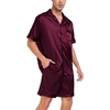 image:imageSWOMOG Men Satin Silk Pajamas Sets Short Sleeve Sleepwear ButtonDown PJs Sets TwoPieces Loungewear with PocketsDark Wine Red