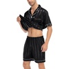 image:imageSWOMOG Men Satin Silk Pajamas Sets Short Sleeve Sleepwear ButtonDown PJs Sets TwoPieces Loungewear with PocketsDimblack Sriped