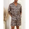 image:imageSWOMOG Men Satin Silk Pajamas Sets Short Sleeve Sleepwear ButtonDown PJs Sets TwoPieces Loungewear with PocketsLeopard