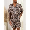 image:imageSWOMOG Men Satin Silk Pajamas Sets Short Sleeve Sleepwear ButtonDown PJs Sets TwoPieces Loungewear with PocketsLeopard