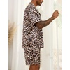 image:imageSWOMOG Men Satin Silk Pajamas Sets Short Sleeve Sleepwear ButtonDown PJs Sets TwoPieces Loungewear with PocketsLeopard