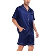 image:imageSWOMOG Men Satin Silk Pajamas Sets Short Sleeve Sleepwear ButtonDown PJs Sets TwoPieces Loungewear with PocketsNavy Blue