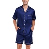 image:imageSWOMOG Men Satin Silk Pajamas Sets Short Sleeve Sleepwear ButtonDown PJs Sets TwoPieces Loungewear with PocketsNavy Blue