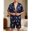 image:imageSWOMOG Men Satin Silk Pajamas Sets Short Sleeve Sleepwear ButtonDown PJs Sets TwoPieces Loungewear with PocketsNavy Bue Leopard