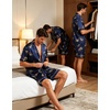 image:imageSWOMOG Men Satin Silk Pajamas Sets Short Sleeve Sleepwear ButtonDown PJs Sets TwoPieces Loungewear with PocketsNavy Bue Leopard