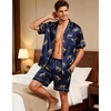 image:imageSWOMOG Men Satin Silk Pajamas Sets Short Sleeve Sleepwear ButtonDown PJs Sets TwoPieces Loungewear with PocketsNavy Bue Leopard