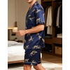 image:imageSWOMOG Men Satin Silk Pajamas Sets Short Sleeve Sleepwear ButtonDown PJs Sets TwoPieces Loungewear with PocketsNavy Bue Leopard
