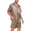 image:imageSWOMOG Men Satin Silk Pajamas Sets Short Sleeve Sleepwear ButtonDown PJs Sets TwoPieces Loungewear with PocketsOpaue Couche