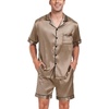 image:imageSWOMOG Men Satin Silk Pajamas Sets Short Sleeve Sleepwear ButtonDown PJs Sets TwoPieces Loungewear with PocketsOpaue Couche