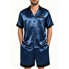 image:imageSWOMOG Men Satin Silk Pajamas Sets with Pockets Short Sleeve ButtonDown PJs Sets 2 Piece Summer Sleepwear SXXLDeep Grey