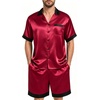 image:imageSWOMOG Men Satin Silk Pajamas Sets with Pockets Short Sleeve ButtonDown PJs Sets 2 Piece Summer Sleepwear SXXLRed