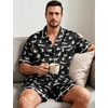 image:imageSWOMOG Men Satin Silk Pajamas Sets with Pockets Short Sleeve ButtonDown PJs Sets 2 Piece Summer Sleepwear SXXLStyleawhite Leopard Print