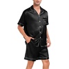 image:imageSWOMOG Men Silk Pajama Set Short Sleeve Satin PJs Sets 2 Piece Button Down Sleepwear Soft Summer Loungewear with PocketsBlack