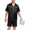 image:imageSWOMOG Men Silk Pajama Set Short Sleeve Satin PJs Sets 2 Piece Button Down Sleepwear Soft Summer Loungewear with PocketsBlack