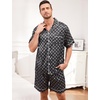 image:imageSWOMOG Men Silk Pajama Set Short Sleeve Satin PJs Sets 2 Piece Button Down Sleepwear Soft Summer Loungewear with PocketsBlack Floral