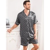 image:imageSWOMOG Men Silk Pajama Set Short Sleeve Satin PJs Sets 2 Piece Button Down Sleepwear Soft Summer Loungewear with PocketsBlack Floral