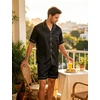 image:imageSWOMOG Men Silk Pajama Set Short Sleeve Satin PJs Sets 2 Piece Button Down Sleepwear Soft Summer Loungewear with PocketsBlack Leopard Print
