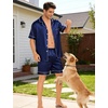image:imageSWOMOG Men Silk Pajama Set Short Sleeve Satin PJs Sets 2 Piece Button Down Sleepwear Soft Summer Loungewear with PocketsDeep Navy Blue