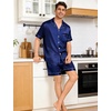 image:imageSWOMOG Men Silk Pajama Set Short Sleeve Satin PJs Sets 2 Piece Button Down Sleepwear Soft Summer Loungewear with PocketsDeep Navy Blue