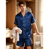 image:imageSWOMOG Men Silk Pajama Set Short Sleeve Satin PJs Sets 2 Piece Button Down Sleepwear Soft Summer Loungewear with PocketsNavy Blue