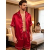 image:imageSWOMOG Men Silk Pajama Set Short Sleeve Satin PJs Sets 2 Piece Button Down Sleepwear Soft Summer Loungewear with PocketsRed